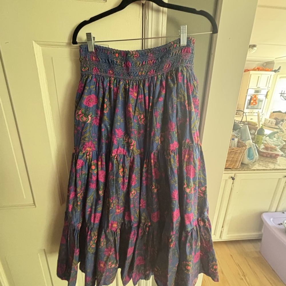Ivy City Co Navy Maxi Skirt with Pink Floral Print